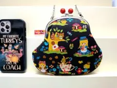 黒・アリス・猫柄・サコッシュ・折りたたみスマホショルダー・ポーチ
