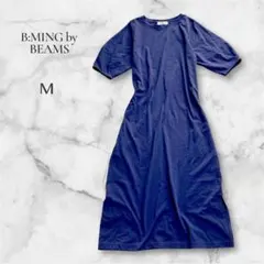 【B:MING by BEAMS】ネイビー 半袖　シルケット ワンピースMサイズ