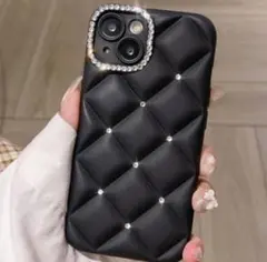 iPhone16ケース 黒　キルティング　おしゃれ　韓国