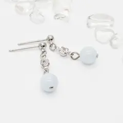 天然石　ピアス　6mm【アクアマリン】　ラインストーンコンビ　ハンドメイド