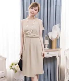 dress star ベージュ レース付きパーティードレス ノースリーブ