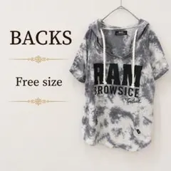 【美品】BACKS トップス パーカー 半袖 ロゴ フーディー グレー Fのサムネイル
