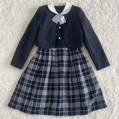 美品◆Flow Free 160 卒業式 紺 チェック ボレロ ワンピース