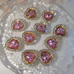 ネイルパーツ　ハート型ピンクストーンデコレーションパーツ 10個セット