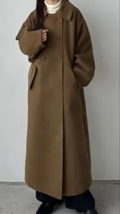 ブラウン ダブルブレスト ロングコート