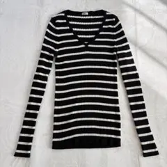 IENA ハイゲージリブVネックプルオーバー ボーダー 白 黒 リブニット 美品