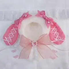 ぬい服 着ぐるみ たれ耳うさぎ ツインリボン 白×ピンク 15～16㎝