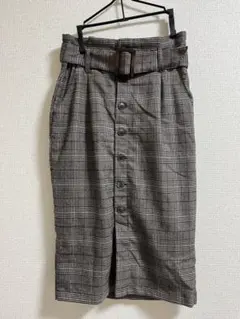 茶系　チェック　膝丈スカート