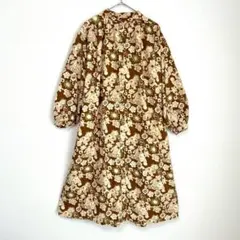 ◎ 【美品】キューブシュガー　花柄ワンピース ブラウン 総柄 綿100% Mのサムネイル