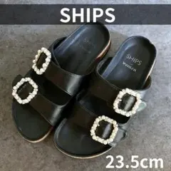 SHIPS シップス フラット サンダル ブラック 黒 パール ビジュー