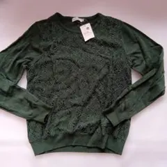 未使用　アースミュージック　 フロントレース　長袖　ニットプルオーバー　緑　 M