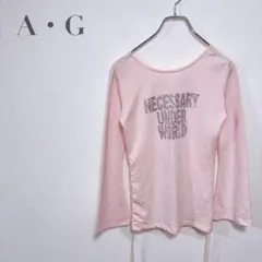 f89【A・G】ロゴ入りロングスリーブシャツ　着回し　ギャザー　ピンク　シンプル