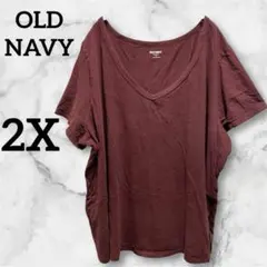OLD NAVY トップス バーガンディ Vネック Tシャツ 【2X】半袖