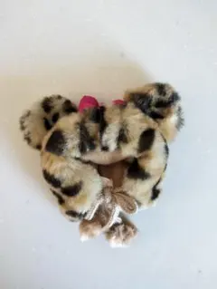 ヒョウ柄カチューシャ帽子型キーホルダー ピンクリボン付き　平成女児レトロ