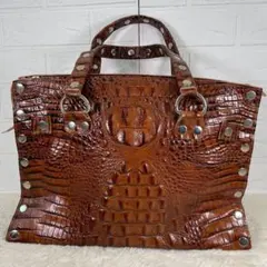 【オシャレ】クロコダイル風　スタッズ　ハンドバッグ　レディース　ブラウン
