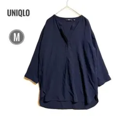 y*o様 ユニクロ レディース ノーカラー シャツ M ネイビー プルオーバー