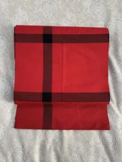 赤 チェック柄 名古屋帯