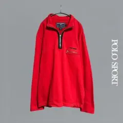90s ポロスポーツ ハーフジップ スウェット 赤 L ペルー製 胸ポケット