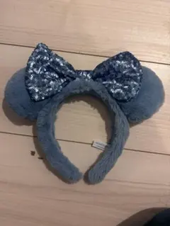 ディズニー　カチューシャ　ミニー　もこもこ　スパンコール　サックスブルー