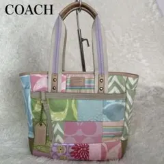 COACH パッチワーク トートバッグ　ピンク系　和柄