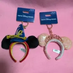 ディズニーリゾート カチューシャキーチェーン　 ミッキー＆ミニー　２点セット