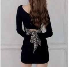 レオパードバックリボンテレコミニワンピース