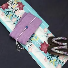 綿麻♪すずし 葉蔭に紫陽花☆高級 綿麻浴衣☆新品 浴衣セット 3点