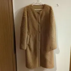 【ユニクロ】ボアフリース　ノーカラーコート　（ベージュ・キャメル）