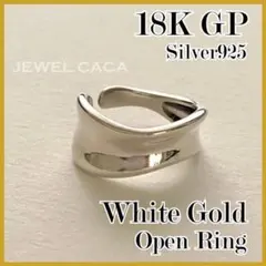 No,706　ワイドオープンリング　指輪　ウェーブライン　K18　S925　WG