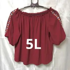 【極美品】花刺繍 オフショルダーブラウス 5L 大きいサイズ レッド系