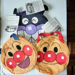 アンパンマンカバン2個、バイキンマンカバン１個 　新品未使用　保管シミ他有り