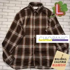 ■CIAOPANIC 透け感メッシュニットシャツ 茶系タータンチェックネルシャツ