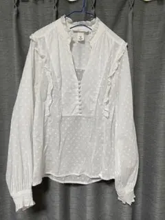 お値下げ！H&M ホワイト ドット柄 フリル 長袖シャツ