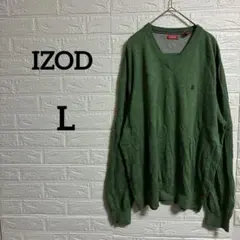 海外古着♡IZOD【L】緑色 Vネックニット 無地のサムネイル