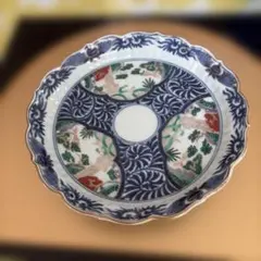 染付 色絵 輪花皿 和食器 陶磁器　21センチ