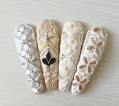 インド刺繍リボンの花柄ヘアピン パッチン4個セット アソート