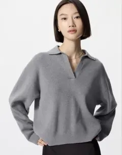 UNIQLO スムースコットンリラックスポロセーター グレー　XS