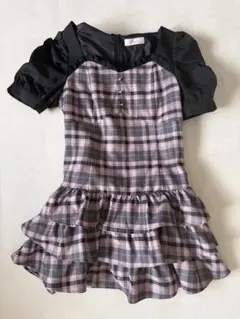 Pium レースフリルティアードミニワンピース ブラックチェック - メルカリ