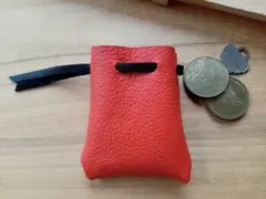 革の巾着袋（極小）　オレンジ系ブラウン