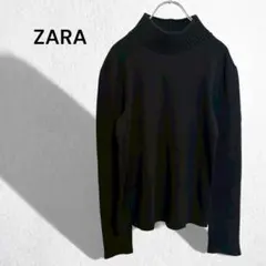 ザラ ニット セーター トップス リブ ハイネック 綿混 切替 シンプル 黒 L
