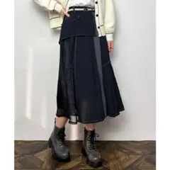NICOLE CLUB アシメバイカラーフレアスカート ブラックのサムネイル