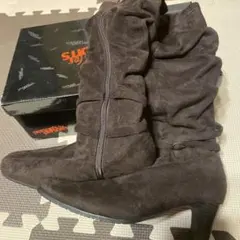 ダークブラウン スエードブーツ　ＬＬ　合皮