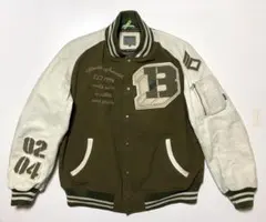 90s　bootlegbooth　スタジャン　ラグランアームレザー　両面ワッペン