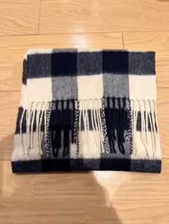 ☆美品☆ユニクロカシミヤ１００%ギンガムチェックマフラー フリンジ 黒×白