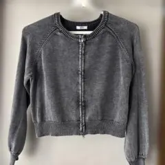 グレー ニット カーディガン 長袖 ジップアップ