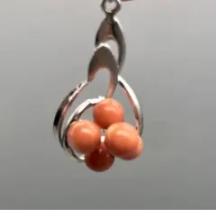 サンゴ珊瑚礁コーラル珠ビーズシルバービンテージネックレスペンダントトップチャーム