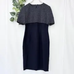 美品✨ フォーマル ワンピース ネイビー チェック 日本製 冠婚葬祭 高級 上品