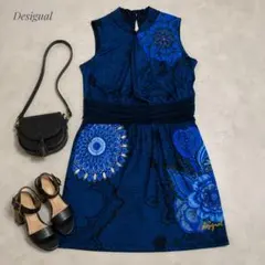 Desigual ノースリーブワンピース 総柄 ビーズ ブルー Lサイズのサムネイル