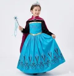 アナと雪の女王 アナ ドレス コスプレ　ドレス+マント+ティアラ+ステッキ