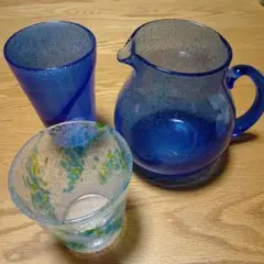 琉球ガラス青色ガラス製ピッチャーとグラスセット